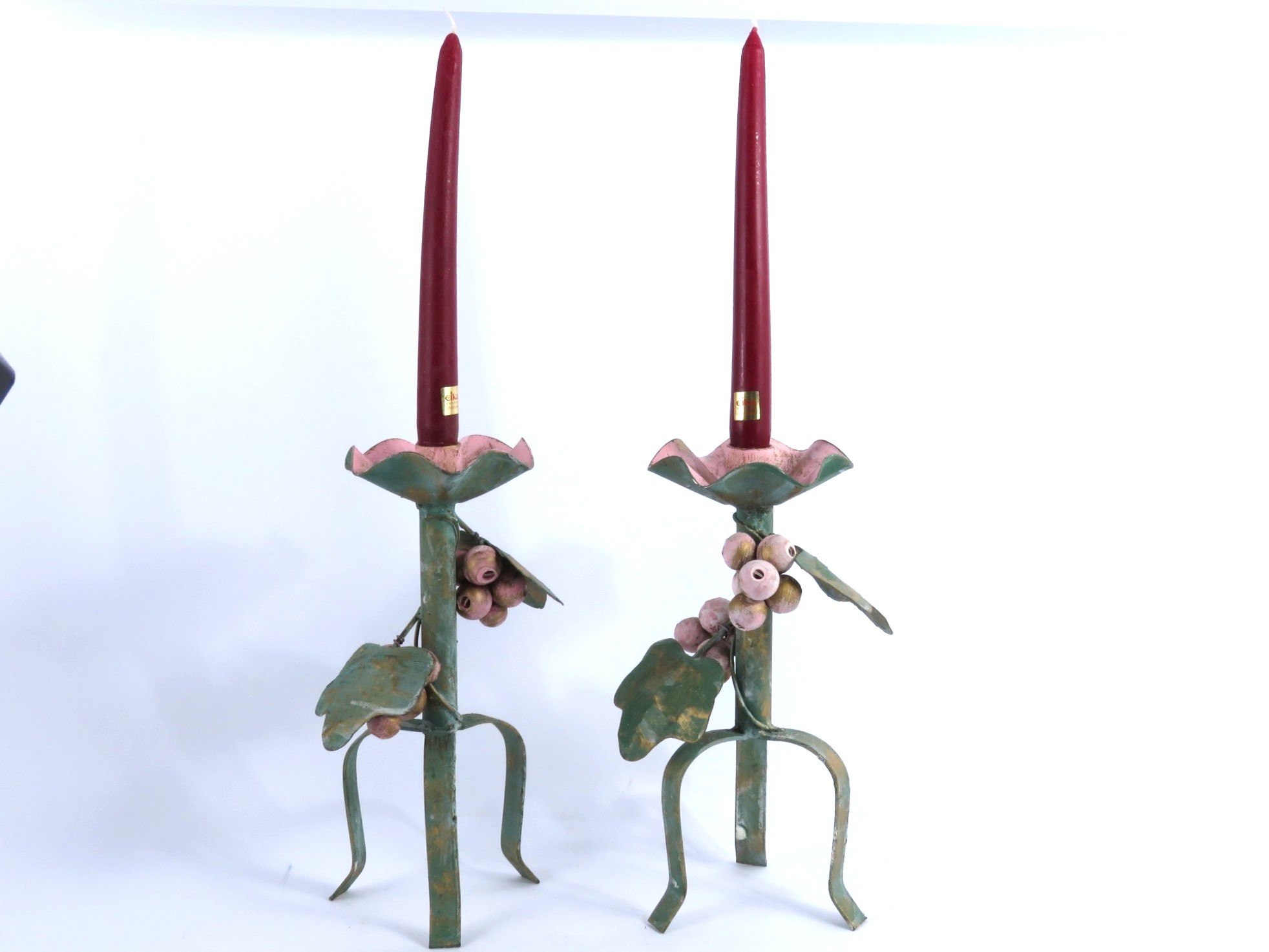 פמוטים מעוצבים לנרות, זוג פמוטים ממתכת וינטג' - דגם ענבים – תמונה 5